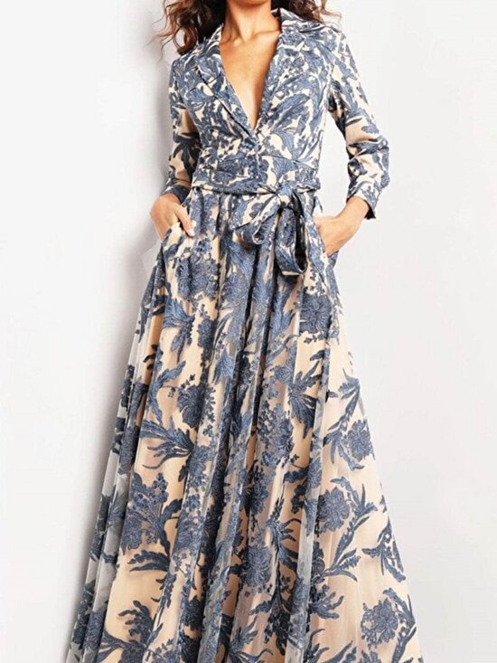 Jovani Dresses & Skirts - NWT Jovani 26148 Embroidered Quarter Sleeve Formal Dress Navy/Nude size 4